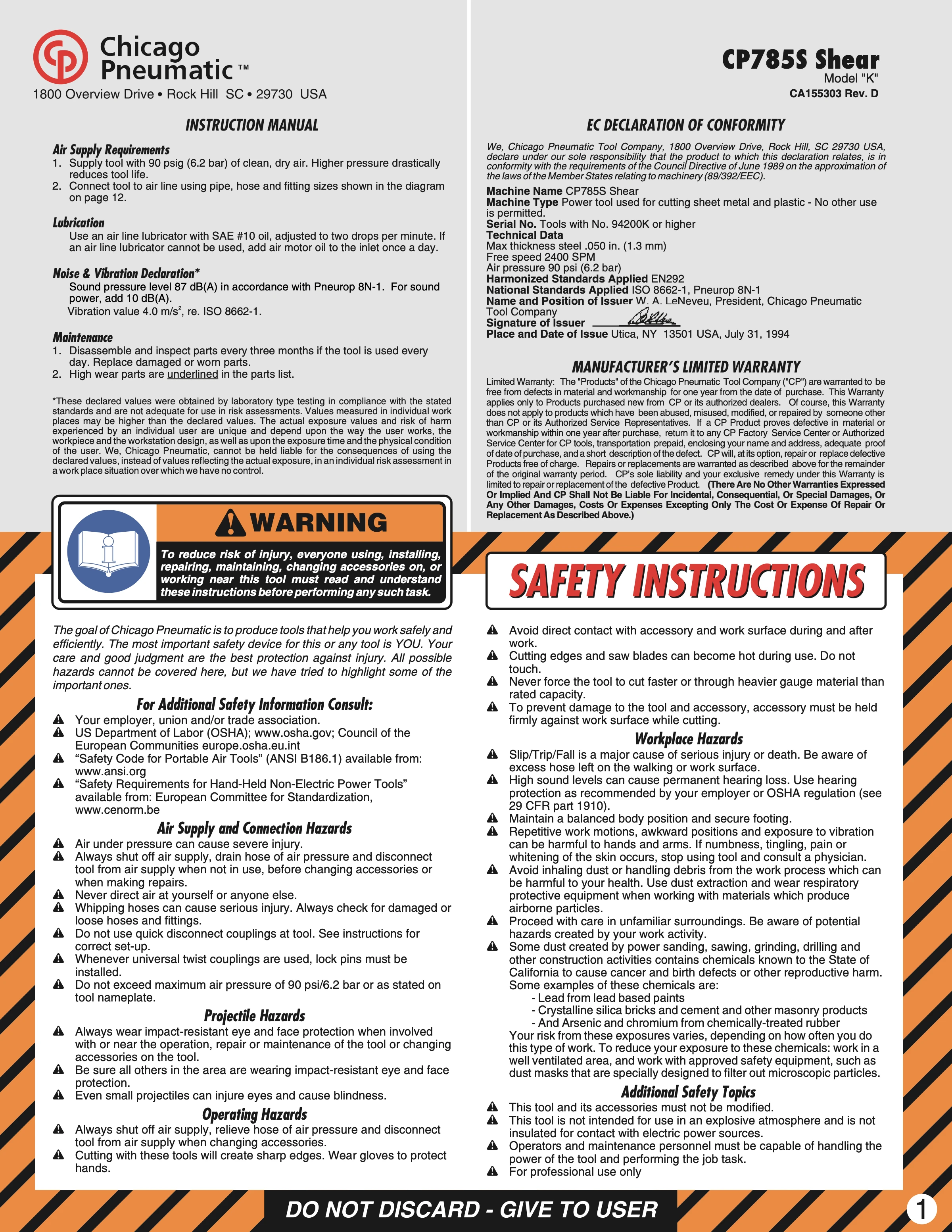 Chicago Pneumatic CP 785S PDF page 1 of 12