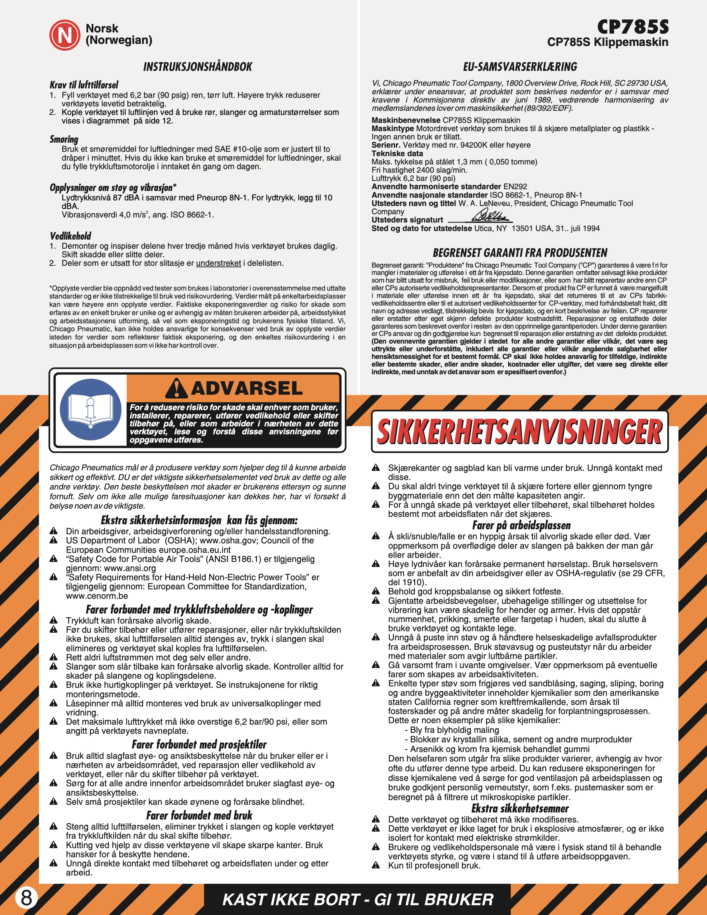Chicago Pneumatic CP 785S PDF page 8 of 12