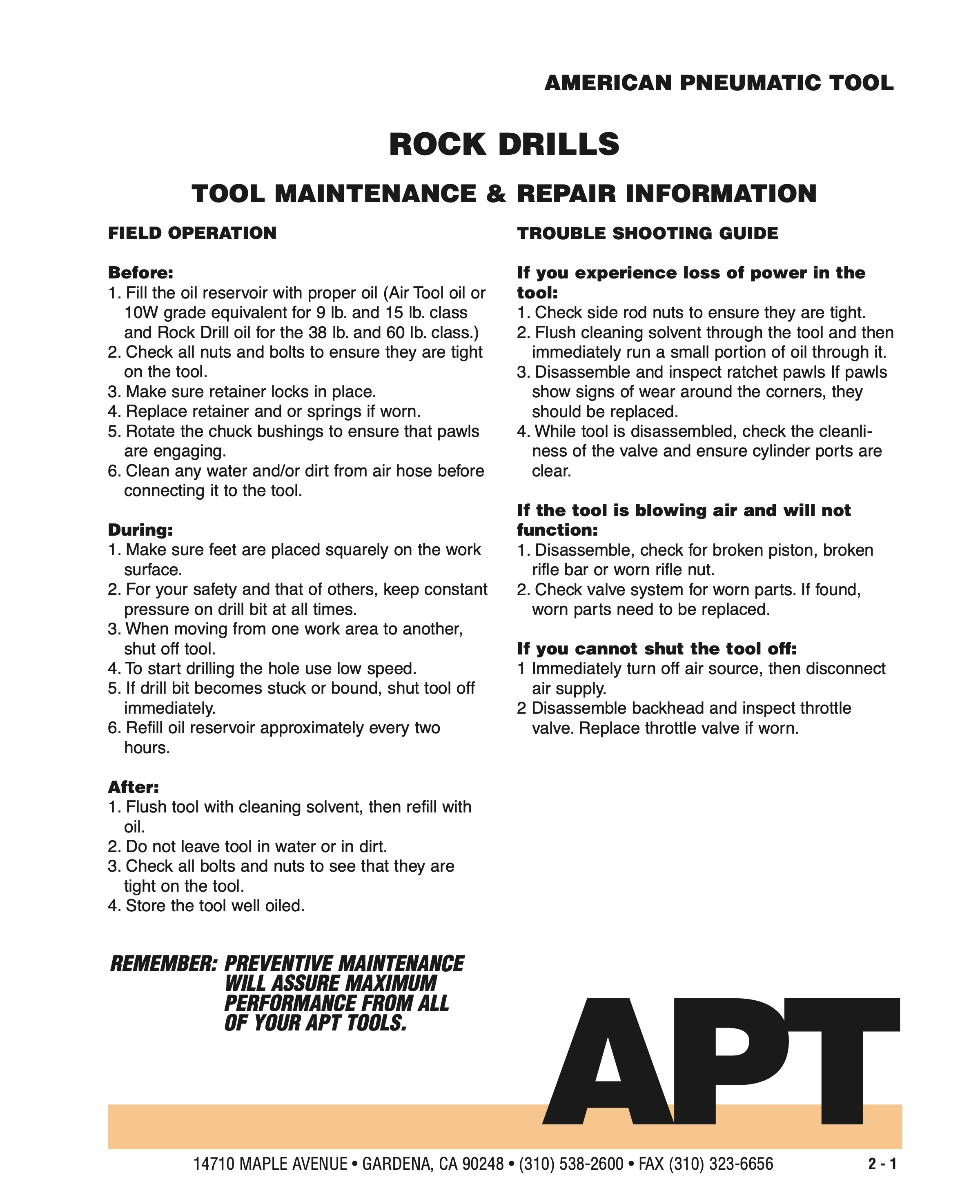 American Pneumatic 109 Series PDF page 1 of 11