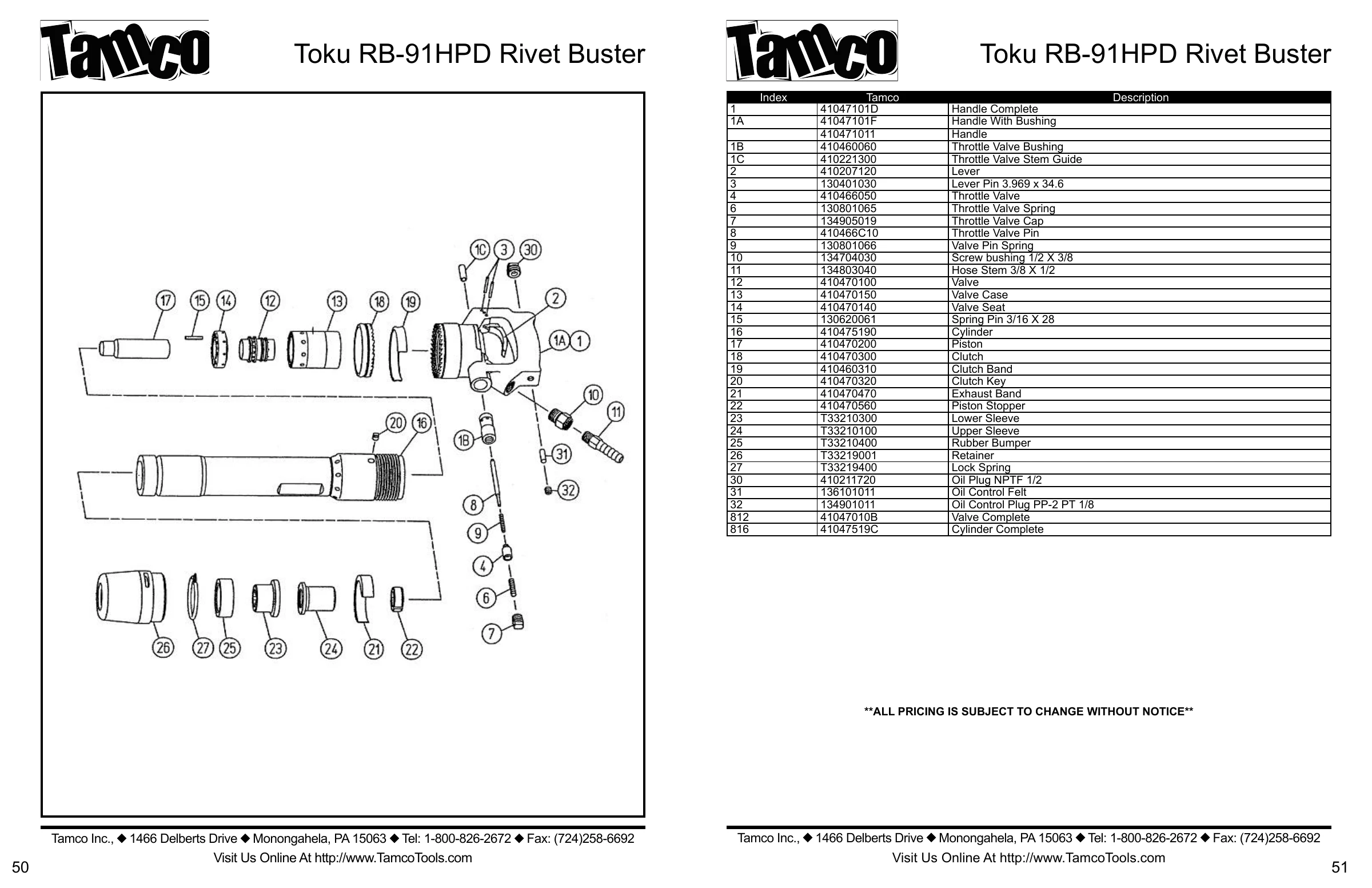 TAMCO RB91HP / RB-91HPD PDF page 1 of 1